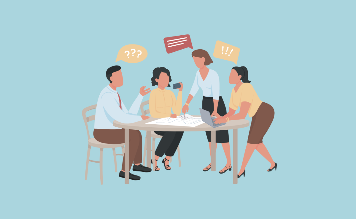 Illustration de personnes en pleine discussion autour d'une table
