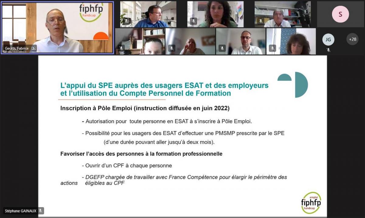 Capture d'écran du webinaire sur les EA et ESAT organisé par le Handi-Pacte Bourgogne-Franche-Comté