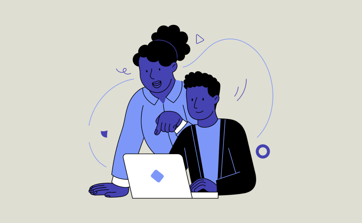 illustration de deux personnes regardant un ordinateur