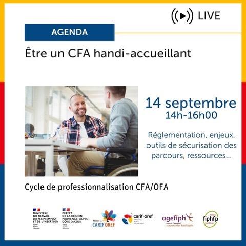 Agenda - Être un CFA handi-accueillant - 14 septembre 14h à 16h