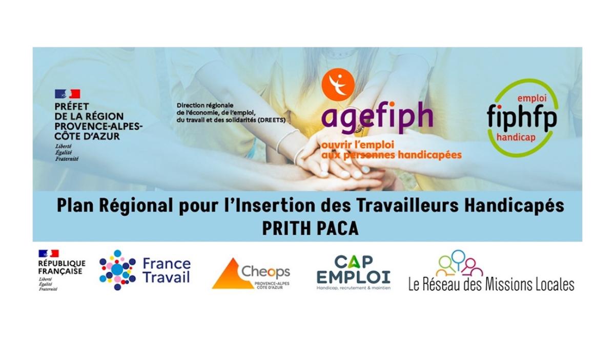 Visuel avec inscription Plan Régional pour l'Insertion des Travailleurs Handicapés PRITH PACA