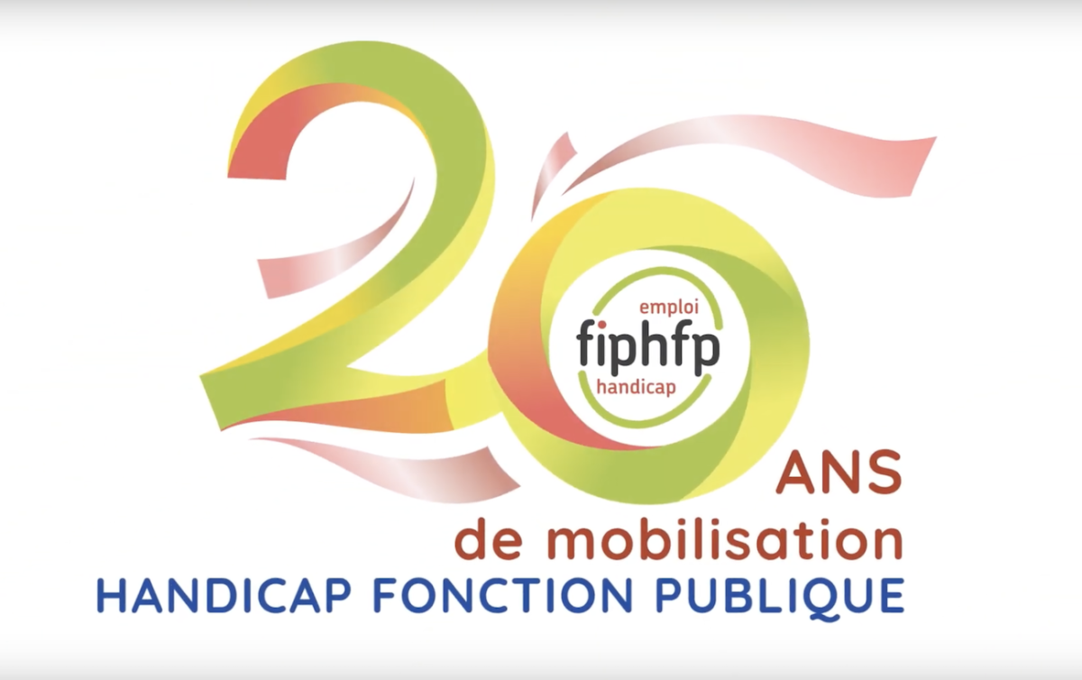 Logo des 20 ans du fiphfp avec la mention 20 ans de mobilisation handicap fonction publiques