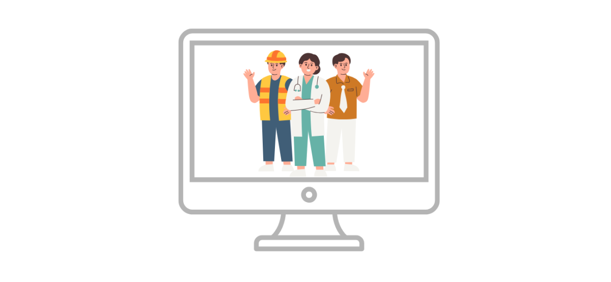 Ecran dans lequel on voit trois personnages dont un médecin au centre