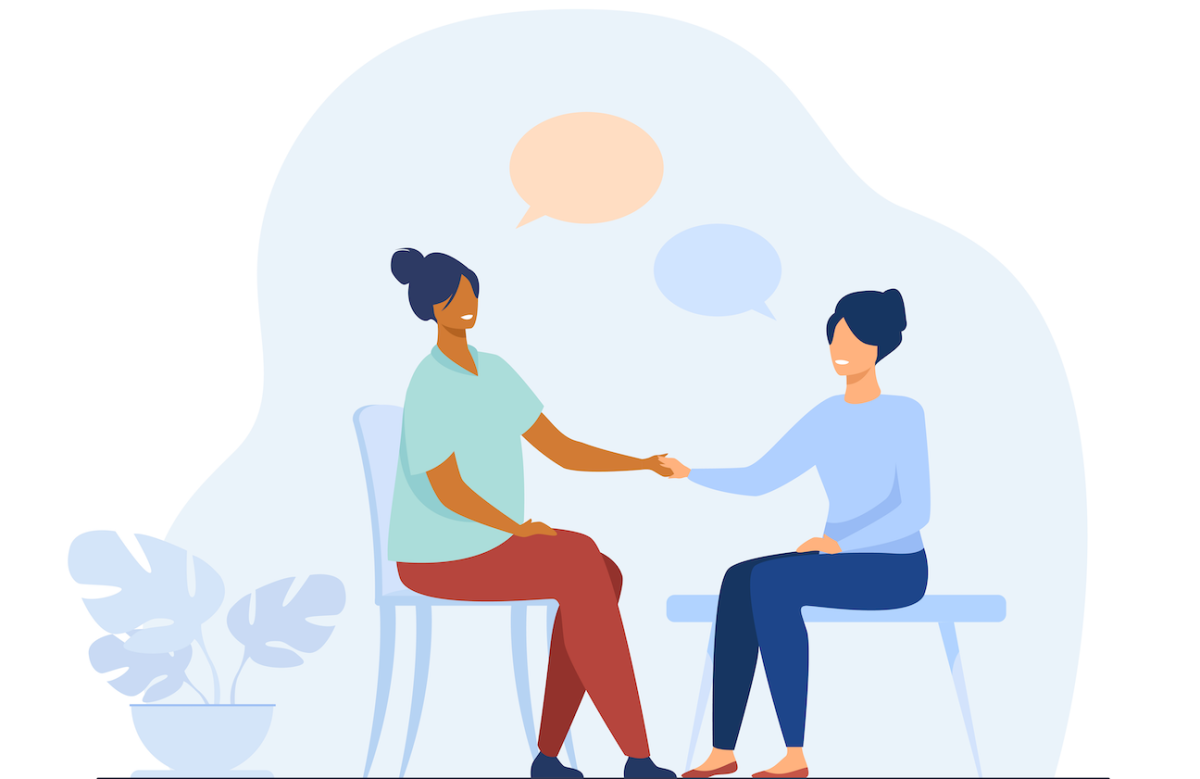 Illustration représentant deux femmes parlant et se serrant la main