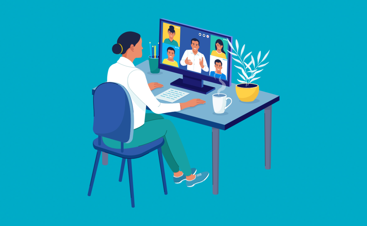 illustration représentant une femme lors d'une visio-conférence