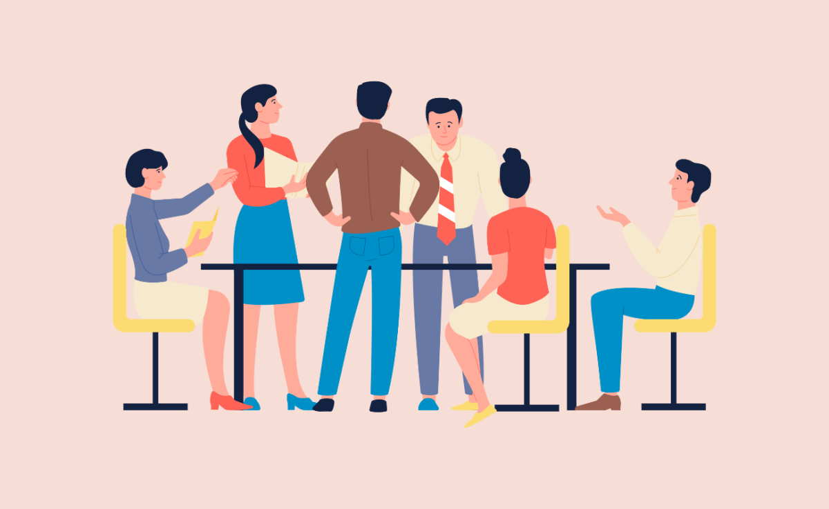 Illustration de personnes en train d'échanger autour d'une table