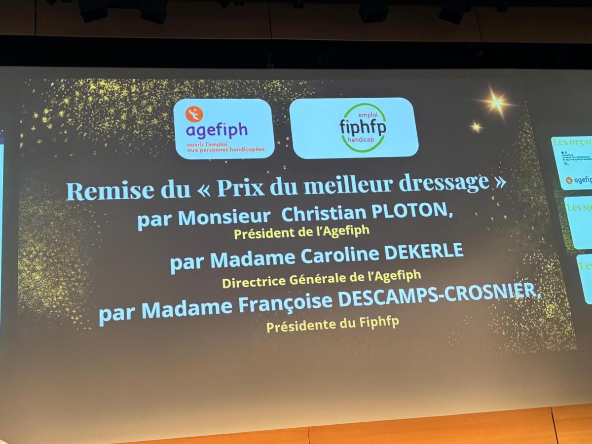 Projection sur l'écran Remise du prix du meilleur dressage
